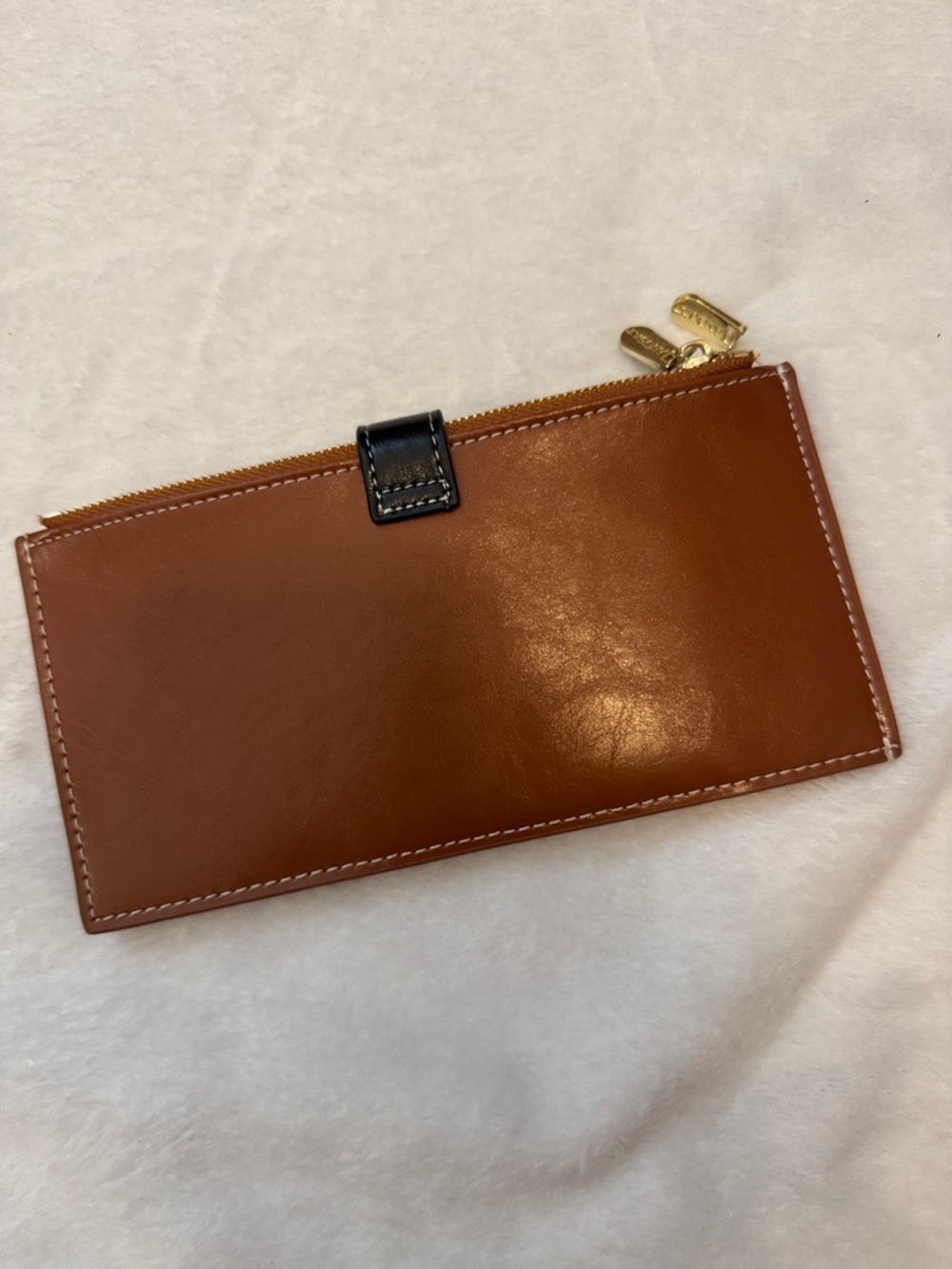 Tan Leather Wallet with Black Snap Strap and Gold Accent - Picture 2 of 4